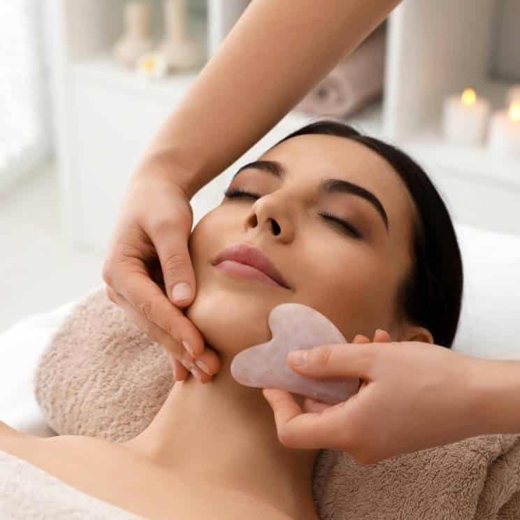 Close-up of a relaxing natural face lift facial massage