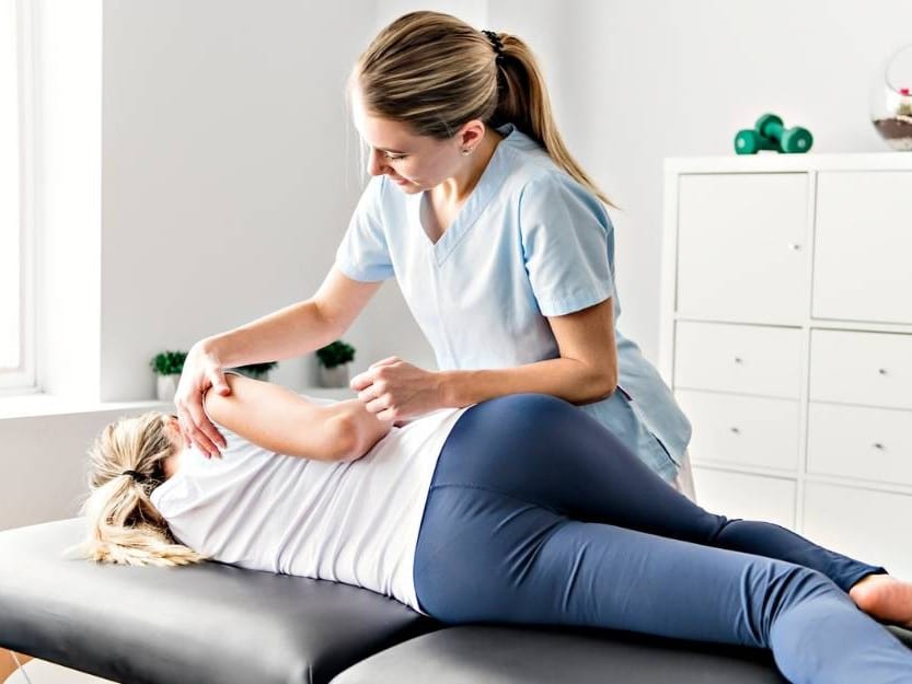 Chartered physiotherapist assessing a patient during a physiotherapy session in Glasgow