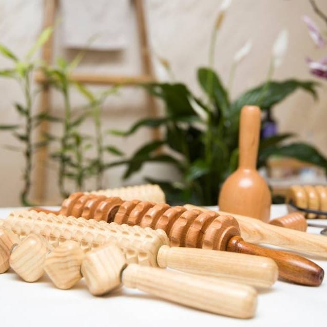 Wooden maderotherapy tools used in Brazilian wood therapy massage